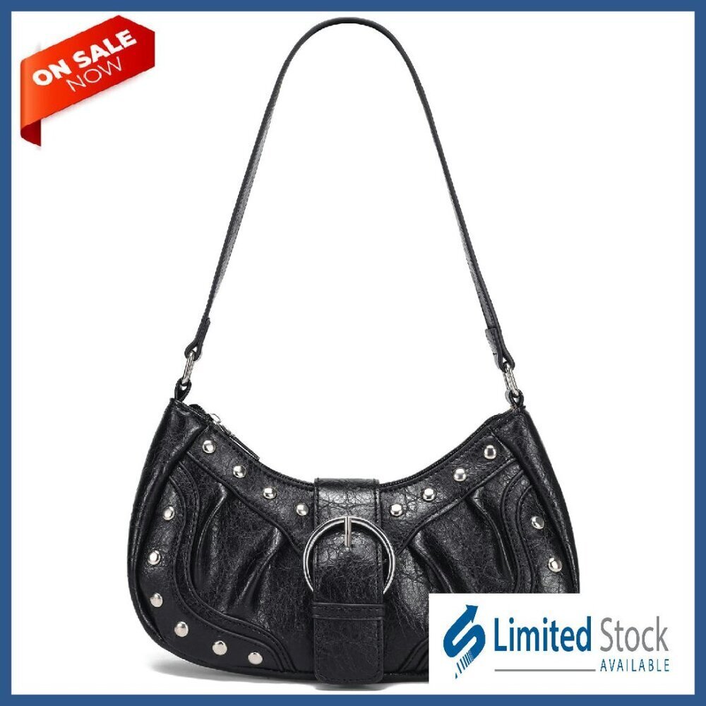 Y2K Punk Vegan Leather Shoulder Bag with Rivets Small Purse